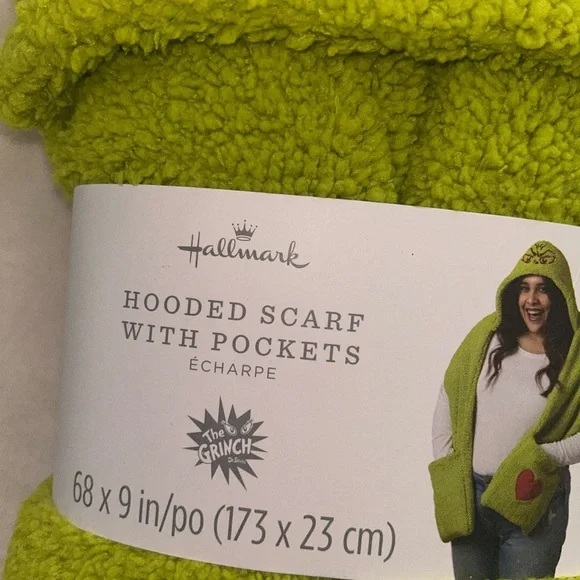 Hallmark Grinch Hooded Scarf with Pockets - Picture 3 of 5